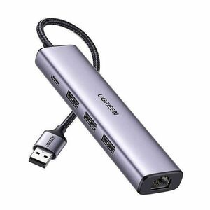 5in1 adapter UGREEN USB-A to 3x USB 3.0 + RJ45 + USB-C (gray) kép
