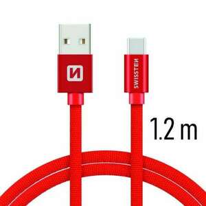 Swissten - adat- és töltőkábel textil bevonattal, USB/USB-C, 1, 2 m piros kép