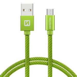 Swissten - adat- és töltőkábel textil bevonattal, USB/mikro USB, 2 m zöld kép