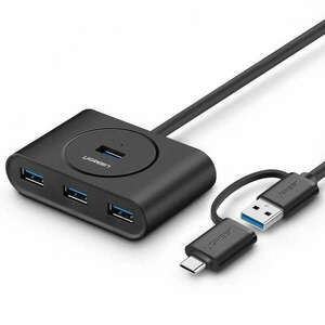 UGREEN HUB USB 3.0 + USB-C 3.1, 4 port, OTG (fekete) kép