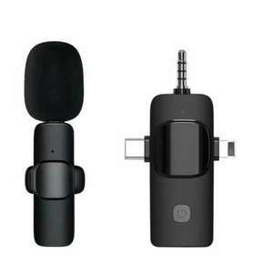 AOVO 3 az 1-ben vezeték nélküli lavalier mikrofon iPhone-hoz, Androidhoz, kamera, számítógéphez, hangszóróhoz, intelligens zajcsökkentő mikrofon. kép