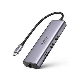 UGREEN CM512 6 az 1-ben USB-C adapter 2x USB + HDMI + USB-C + RJ45 + TF/SD (szürke) kép