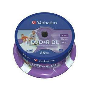 VERBATIM DVD+R lemez, kétrétegű, nyomtatható, no-ID, 8, 5GB, 8x, 25 db, hengeren, VERBATIM "Double Layer" kép