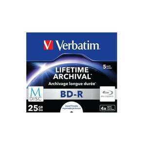 VERBATIM BD-R BluRay lemez, archiváló, nyomtatható, M-DISC, 25GB, 4x, 1 db, normál tok, VERBATIM kép