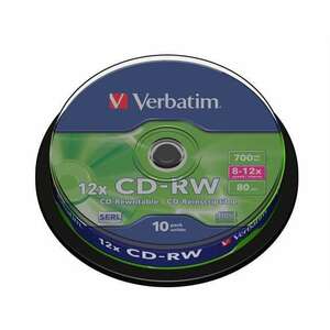 VERBATIM CD-RW lemez, újraírható, SERL, 700MB, 8-10x, 10 db, hengeren VERBATIM kép