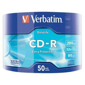 VERBATIM CD-R lemez, 700MB, 52x, 50 db, zsugor csomagolás, VERBATIM "DataLife" kép