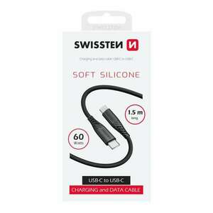 Swissten puha szilikon adat- és töltőkábel, USB-C/USB-C, 1, 5m, 60W, fekete kép