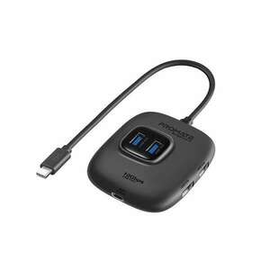 Promate USB Hub - SNAPHUB 4 (USB-C 5in1 HUB, 85W PD, 4xUSB 3.2, 1xUSB-C, adapter, fekete) kép