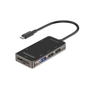 Promate USB Hub - PRIMEHUB LITE (USB-C 7in1 HUB, 1x4K HDMI, 1xUSB 3.0, 2xUSB 2.0, SD, mSD, 1xUSB-C, fekete) kép