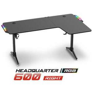 Spirit of Gamer Gamer Asztal - Headquarter 600 R (MDF lap, fém lábak, fekete, RGB LED háttérvilágítás, 140 x 60 x 75cm) kép