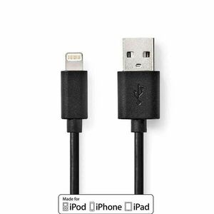 Lightning Kábel | USB 2.0 | Apple Lightning, 8 Pólusú | USB-A Dugasz | 480 Mbps | Nikkelezett | 2.00 m | Kerek | PVC | Fekete | Doboz kép