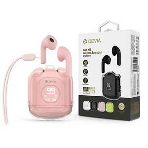 Devia TWS Bluetooth sztereó headset v5.3 + töltőtok - Devia TWS-M6 Wireless Earphone with Charging Case - rózsaszín kép