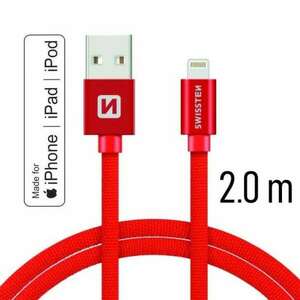 Swissten - adat- és töltőkábel textil bevonattal, USB/lightning MFI, 2 m piros kép