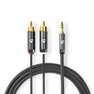 Sztereó audiokábel | 3.5 mm Dugasz | 2x RCA Dugasz | Aranyozott | 5.00 m | Kerek | Gun Metal Szürke | Ablakos Fedő Doboz kép