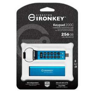 Kingston IKKP200C/256GB IronKey Keypad 200 128 GB, USB C 3.2 Gen 1 Kék pendrive kép