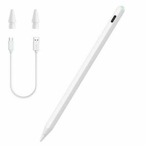 Stylus Pen érintőképernyős ceruza, iPad tablethez, mágneses tapadás, tölthető, Kör LED-es akku szint jelző, kapacitív, fehér kép