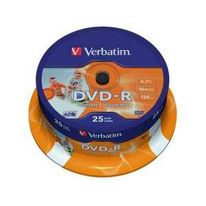 VERBATIM DVD-R lemez, nyomtatható, matt, ID, 4, 7GB, 16x, 25 db, hengeren, VERBATIM kép