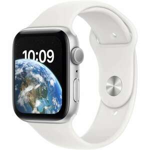 Apple Watch SE (2022) GPS (44mm) Okosóra - Ezüst Alumíniumtok Fehér Sportszíjjal kép