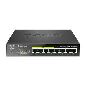 D-Link DGS-1008P hálózati kapcsoló Beállítást nem igénylő (unmanaged) Gigabit Ethernet (10/100/1000) Ethernet-áramellátás (PoE) támogatása Fekete kép