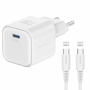 SWISSTEN GaN network adapter 1x USB-C 20 W PD, fehér + Adatkábel USB-C/USB-C 1, 2 m, fehér kép