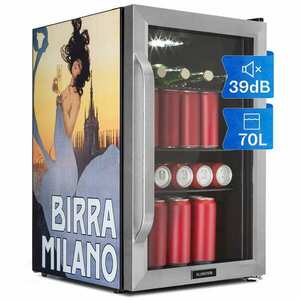 Klarstein Beersafe 70 Birra Milano Edition, hűtőszekrény, 70 liter, 3 polc, panoráma üvegajtó, rozsdamentes acél kép