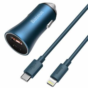 Baseus Golden Contactor Pro autós töltő USB-C / USB 40W PD QC + kábel USB-C / Lightning, kék (TZCCJD-03) kép