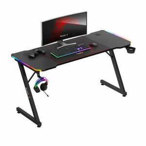 Gamer Asztal 3.3, RGB LED, 140 x 60 x 74 cm, LED világítás, egérpaddal együtt 80 x 58 cm, Fekete kép