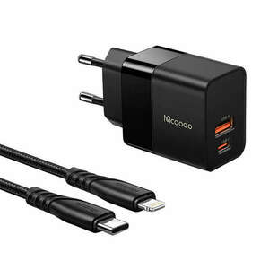 Mcdodo CH-1952 USB + USB-C fali töltő 20 W + USB-C - Lightning kábel fekete kép