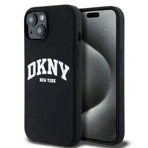 DKNY Liquid Silicone White Printed Logó MagSafe tok kompatibilis iPhone 15 / 14 / 13 Black kép