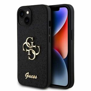 Guess PU Fixed Glitter 4G Metal Logo Hátlapi tok pre iPhone 13, fekete kép