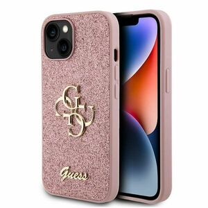 Guess PU Fixed Glitter 4G Metal Logo Hátlapi tok pre iPhone 13, rózsaszín kép