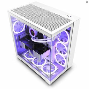 NZXT case H9 Flow Dual-chambers ATX / 4x120mm fan / 10xfan / mesh top / glass side panel, front / fehér kép