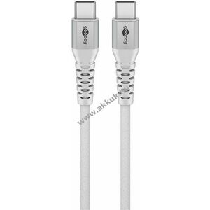 USB-C kábel, szövetborítás, fém csatlakozóval 50cm, 60W, fehér - A készlet erejéig! kép