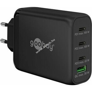 100W USB-C PowerDelivery többportos gyorstöltő, fekete - A készlet erejéig! kép