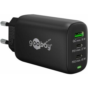 65W hálózati USB-C gyorstöltő többportos Power Delivery, fekete - A készlet erejéig! kép