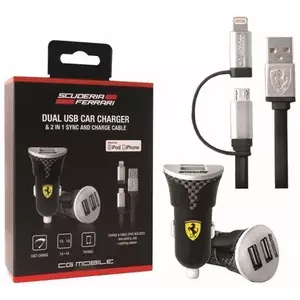 Autó töltő Ferrari charger FEBCCCBUNBK 2w1 MFI lightning/micro USB black (FEBCCCBUNBK) kép