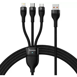 Kábel 3in1 USB cable Baseus Flash II Series, USB-C + micro USB + Lightning, 66W, 1.2m (Black) kép