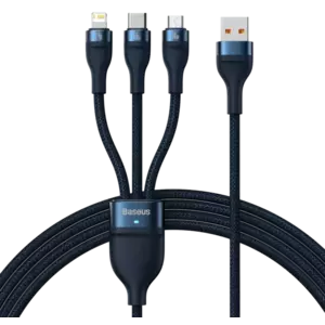 Kábel 3in1 USB cable Baseus USB 3in1 Baseus Flash Series, USB-C + Micro + Lightning 66W, 1.2m (blue) (6932172618117) kép