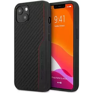 Tok AMG AMHCP13MDEBK iPhone 13 6.1" black hardcase Leather&Carbon Red Stitching (AMHCP13MDEBK) kép