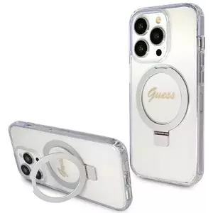 Tok Guess GUHMP15LHRSGSD iPhone 15 Pro 6.1" transparent hardcase Ring Stand Script Glitter MagSafe (GUHMP15LHRSGSD) kép