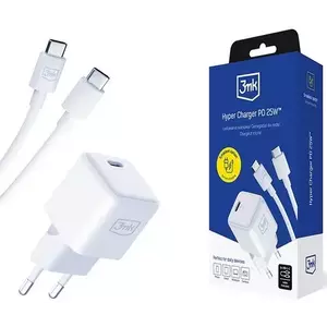 Töltő 3MK Hyper Charger PD 25W charge. network. white + 1x USB-C Cable kép