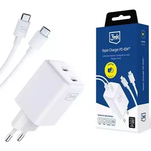 Töltő 3MK Hyper Charger PD 45W charger network. white + 2x USB-C Cables kép