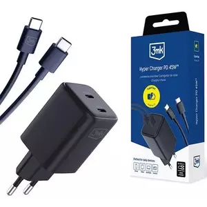 Töltő 3MK Hyper Charger PD 45W charger network. black + 2x USB-C Cables kép