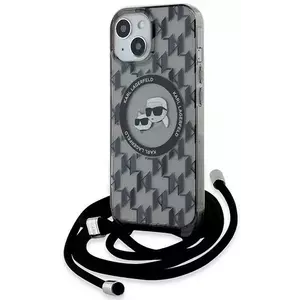 Tok Karl Lagerfeld KLHMP15SHCKCKLCK iPhone 15 6.1" black hardcase IML Crossbody Monogram Karl & Choupette Head MagSafe (KLHMP15SHCKCKLCK) kép