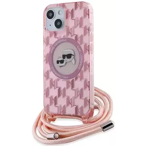 Tok Karl Lagerfeld KLHMP15SHCKCKLCP iPhone 15 6.1" pink hardcase IML Crossbody Monogram Karl & Choupette Head MagSafe (KLHMP15SHCKCKLCP) kép