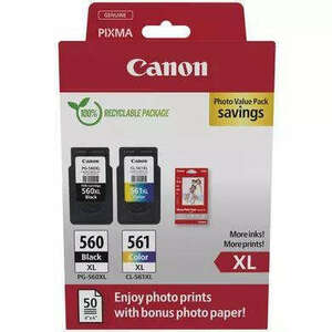 Canon PG-560 XL + CL-561 XL Multipack tintapatron + Photo Paper Value Pack kép