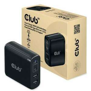 Club 3D 2x USB-C / 2x USB-A Hálózati töltő - Fekete (100W) kép