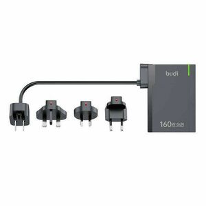 Univerzális fali töltő Budi 350, GaN PD+ QC3.0, 5xUSB-C+1xUSB-A, 160 W US/UK/EU (fekete) kép