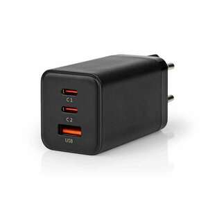 Fali Töltő, 65W, GaN, Gyors töltés funkció, max. 3.25A, 1xUSB-A, 2xUSB-C, Automatikus Feszültség Kiválasztás, Fekete kép