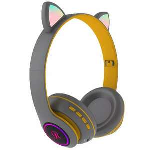 Vezeték nélküli Cat Model Teno® fejhallgató, fülhallgató, macskafül RGB világítással, bluetooth 5.0, kihangosító, HiFi, sztereó basszus, szürke/sárga kép